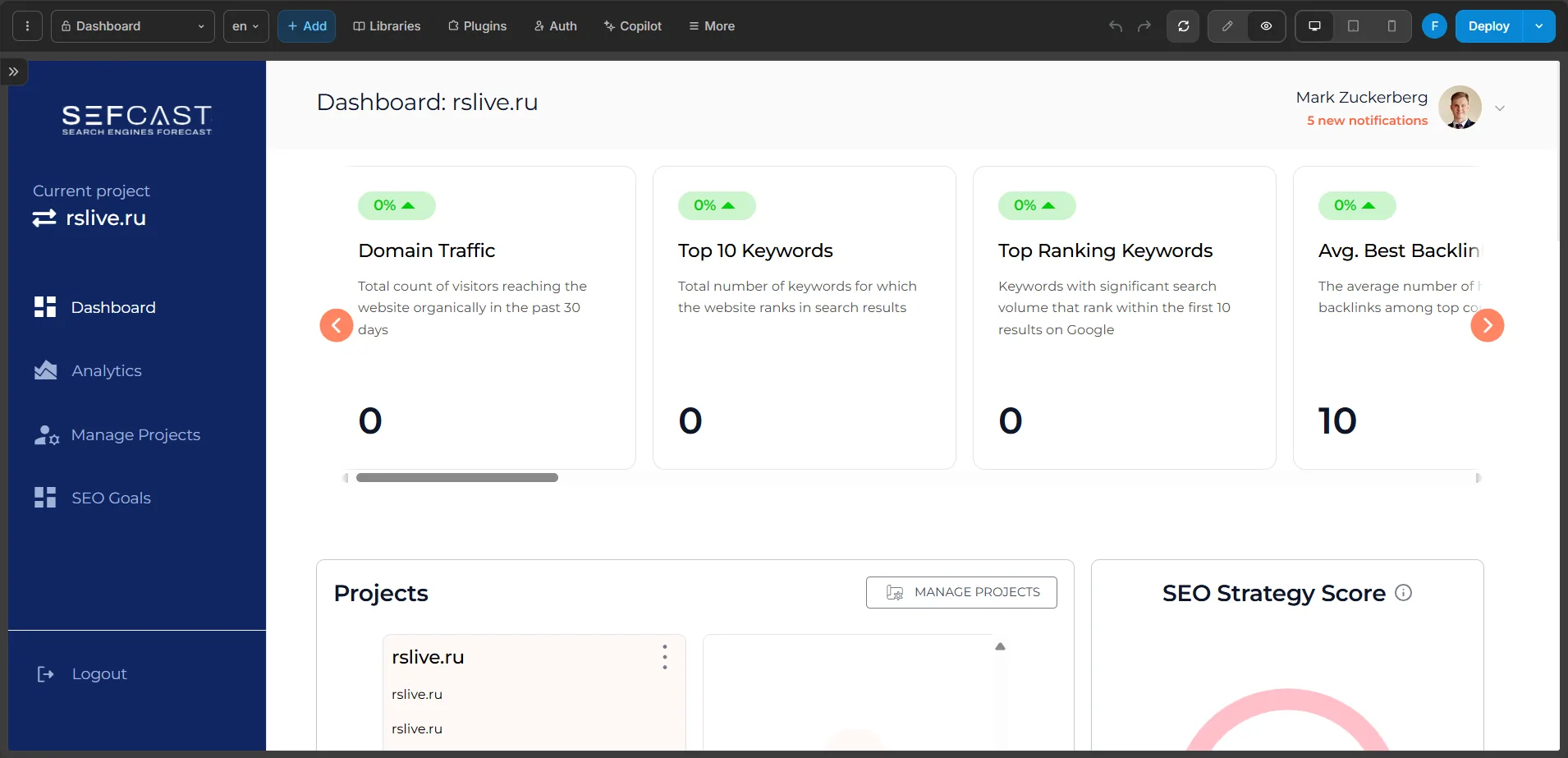 Sefcast SaaS dashboard preview